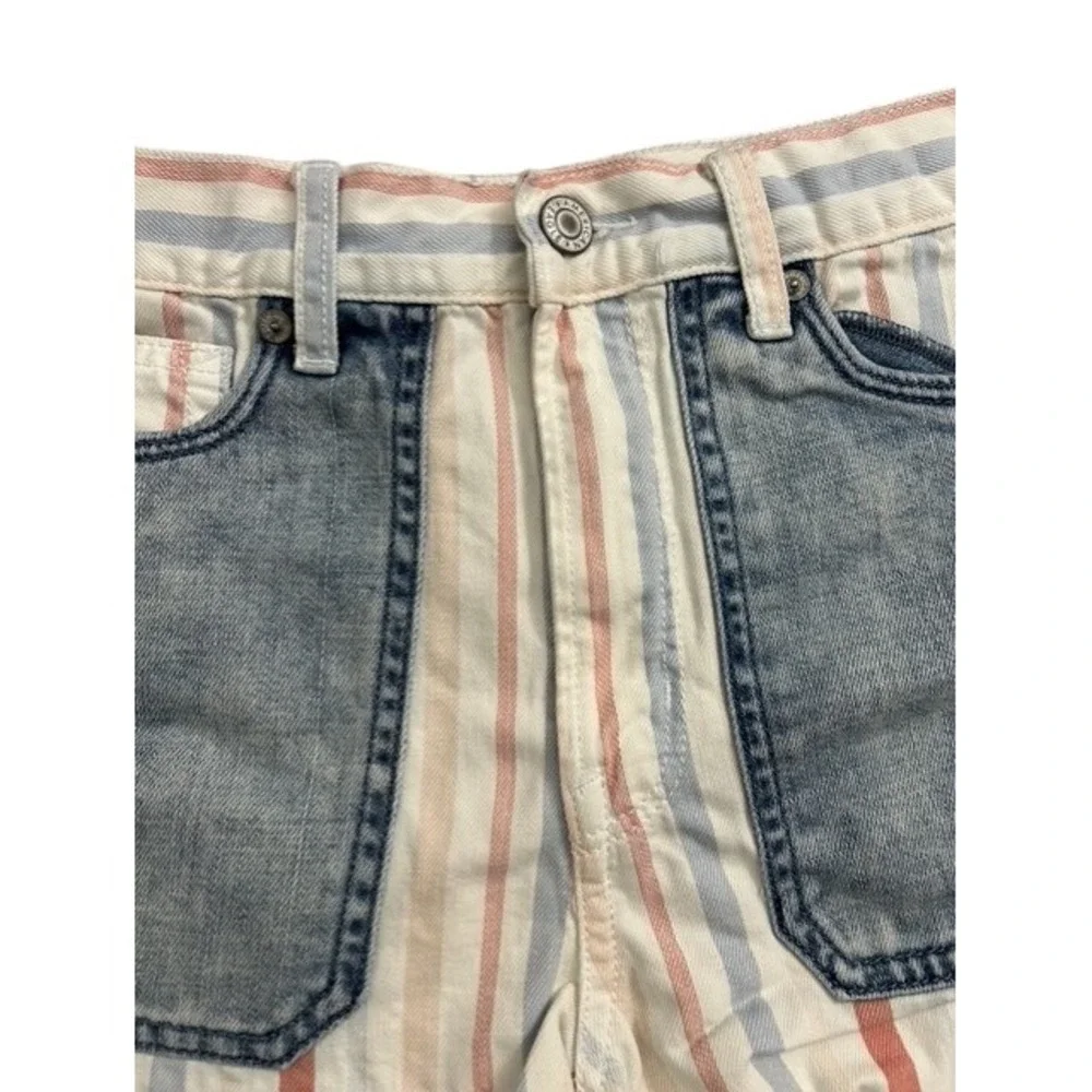 American Eagle Denim Shorts Womens 2 Multicolor Striped‎ Frayed Hem High Rise